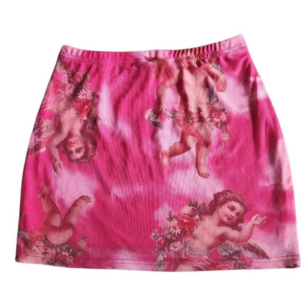 Cottage Goth Cherub AngelCore Heaven Romantic Pink Mini Skirt ☁️